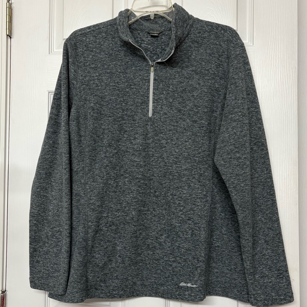 Eddie Bauer Heathered Gray 1/4 Zip Fleece Pull Over Top Sz XL